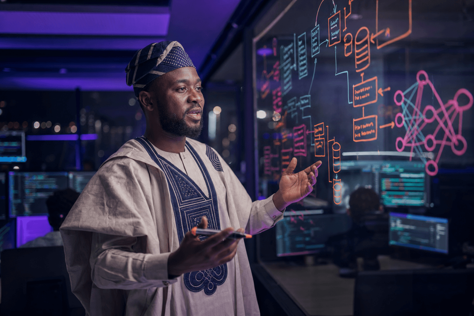 Innovators collaborating on technology across emerging markets